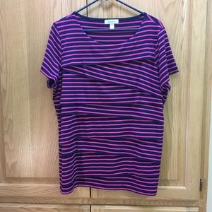 dressbarn ruffled short sleeve striped blouse